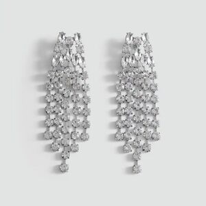 Mango Silver Crystal Cascade Earrings